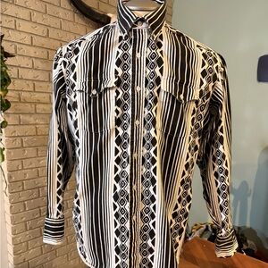 Vintage Panhandle Slim Western Shirt Made in USA Black White Ranchwear Cowboy